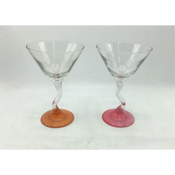 Libbey WATUSI Multicolor Martini Glasses Retro Zig Zag Stem Barware - Picture 7 of 8
